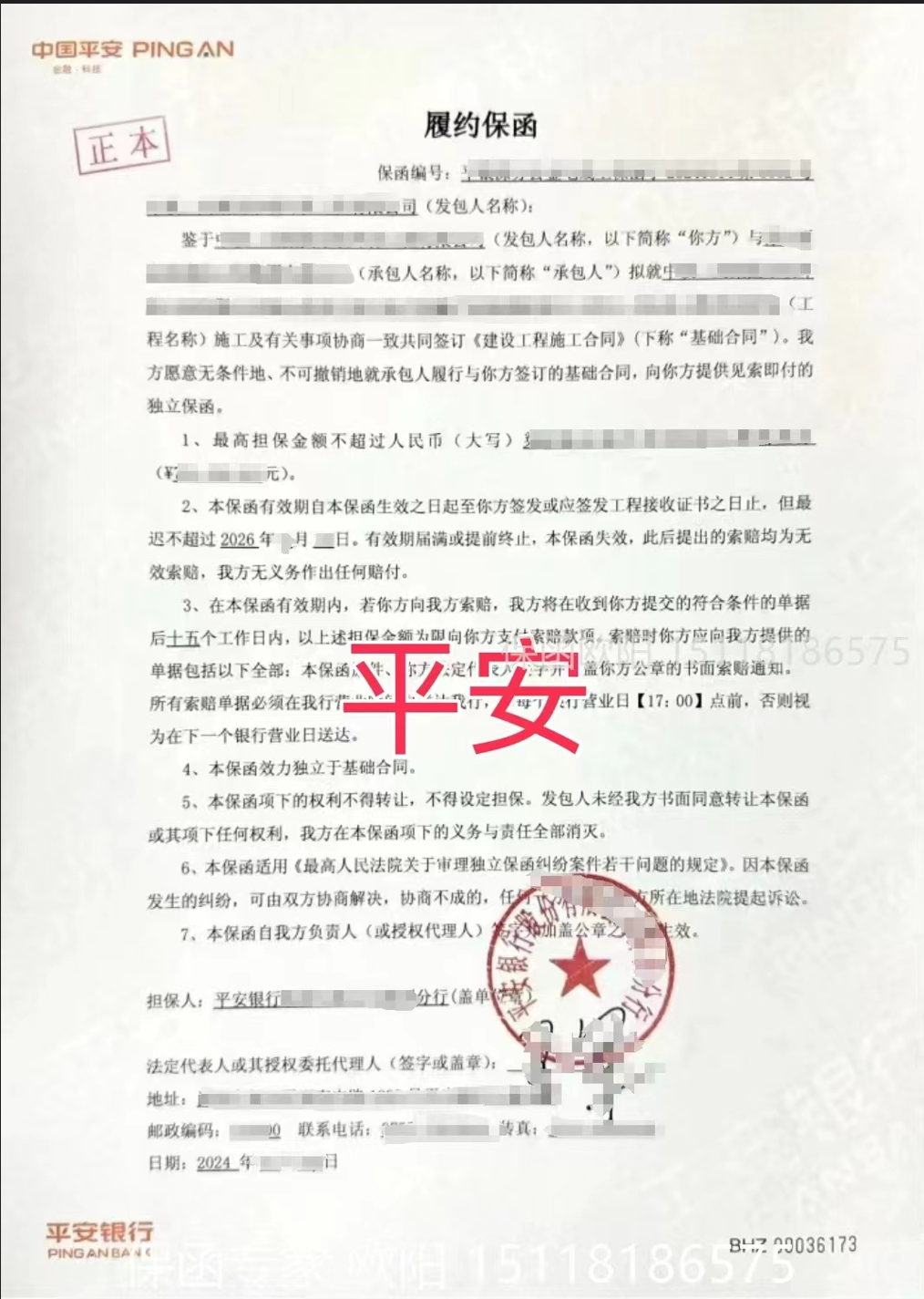 保函图片样本